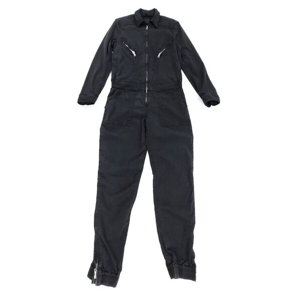 JOE'S JEAN Flight Suit Long Sleeve Coverall Workwear Biker Jumpsuit Medium Black - Picture 1 of 11